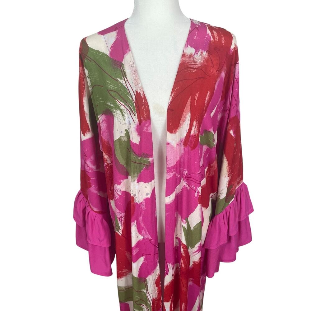 Anthropologie Bel Kazan Floral Kaftan Kimono Maxi Duster Ruffles Bell Sleeve OS - Picture 6 of 15